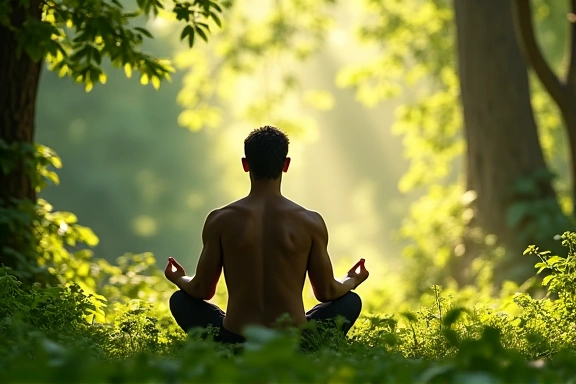 Mężczyzna medytujący w naturze