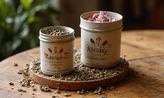 Zestaw herbat ziołowych w eleganckich opakowaniach, z suszonymi ziołami obok.